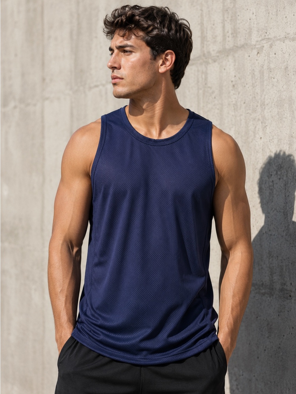 Men's Navy Athletic Tank Top - Breathable Performance Shirt